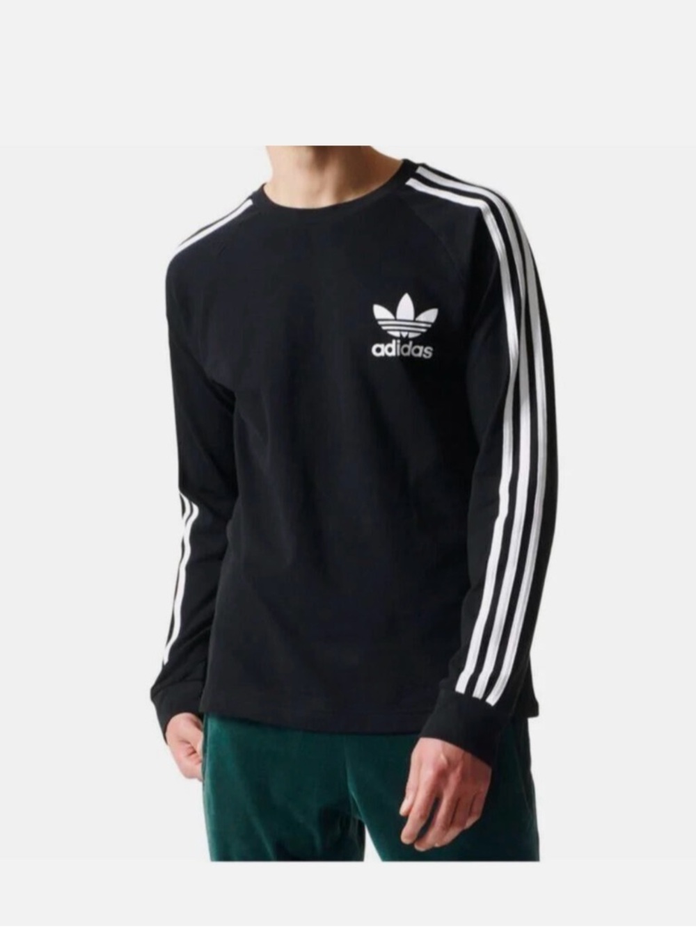 adidas Originals Black Long-Sleeve Trefoil Tee with White Stripe Accents
